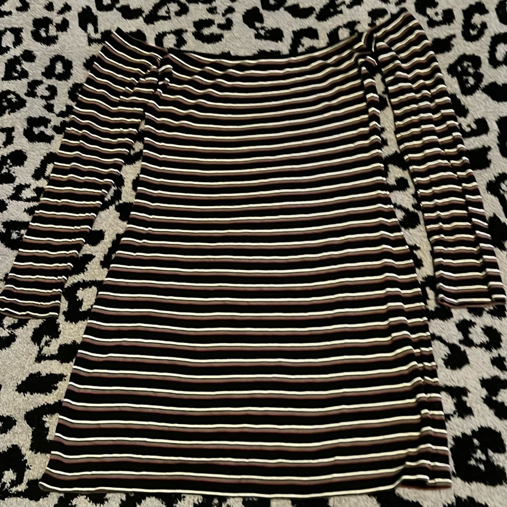 Garage striped off the shoulder long sleeve dress
